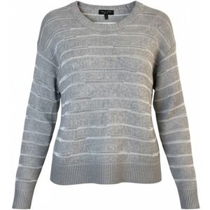 Rag & Bone Women's Gray Open Knit Striped Crew Neck Sweater Large Lightweight